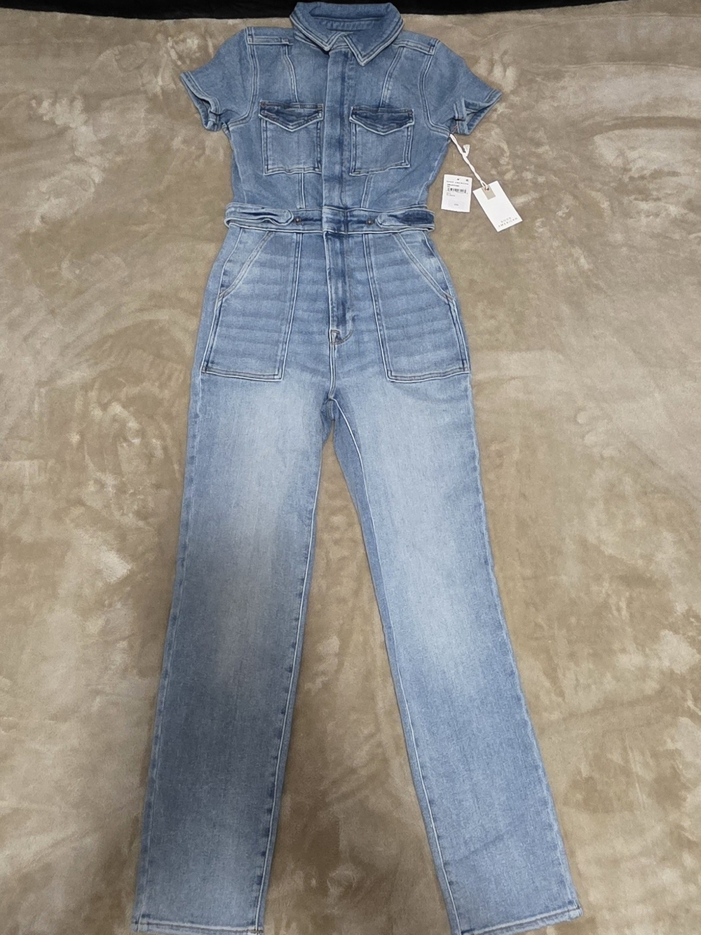 NWT Good American Fit For Success Denim Jumpsuit Blue274 XS 0